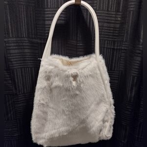 Elegant White Victoria's Secret Faux Fur Tote Bag